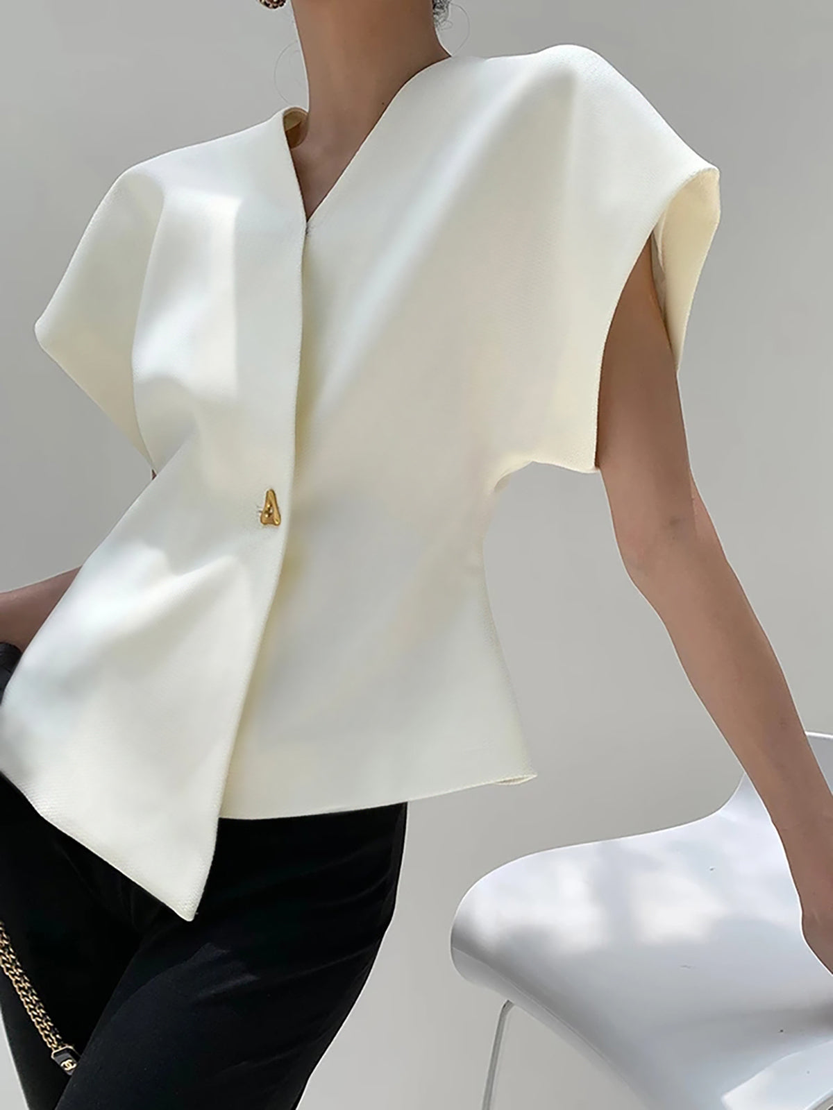 Ingrid – Trendy V-Neck Button Down Blouse - Image 4