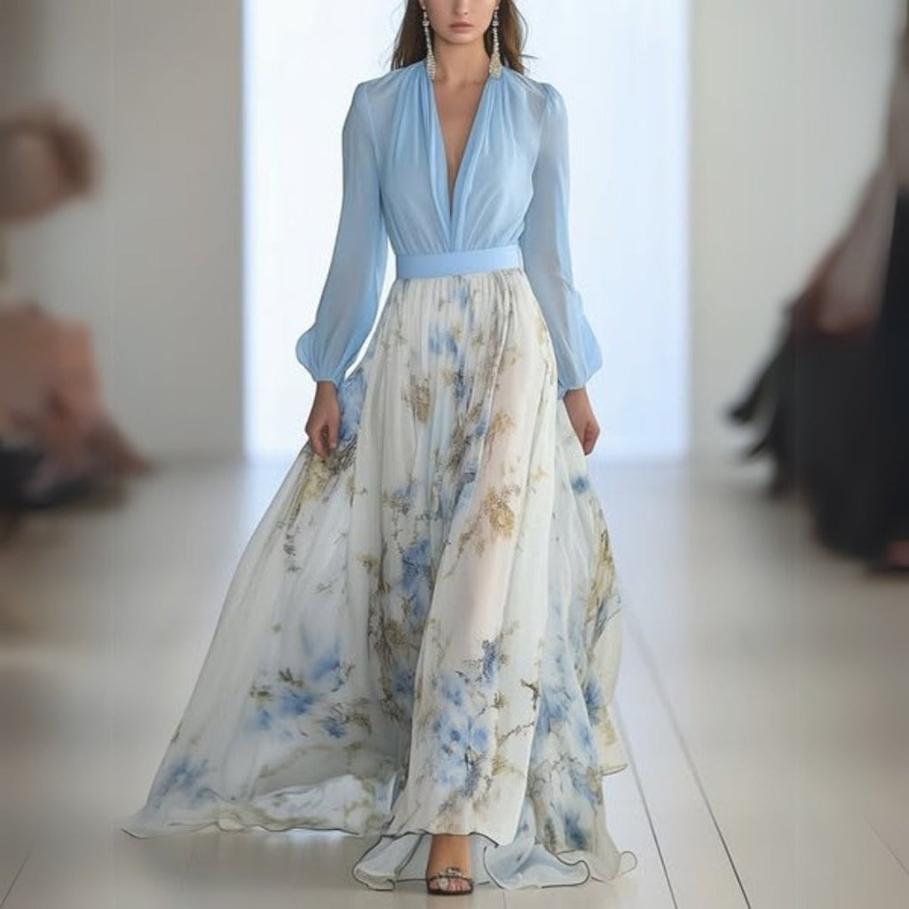Ava – Elegant Maxi dress with floral neckline for Women - Image 1