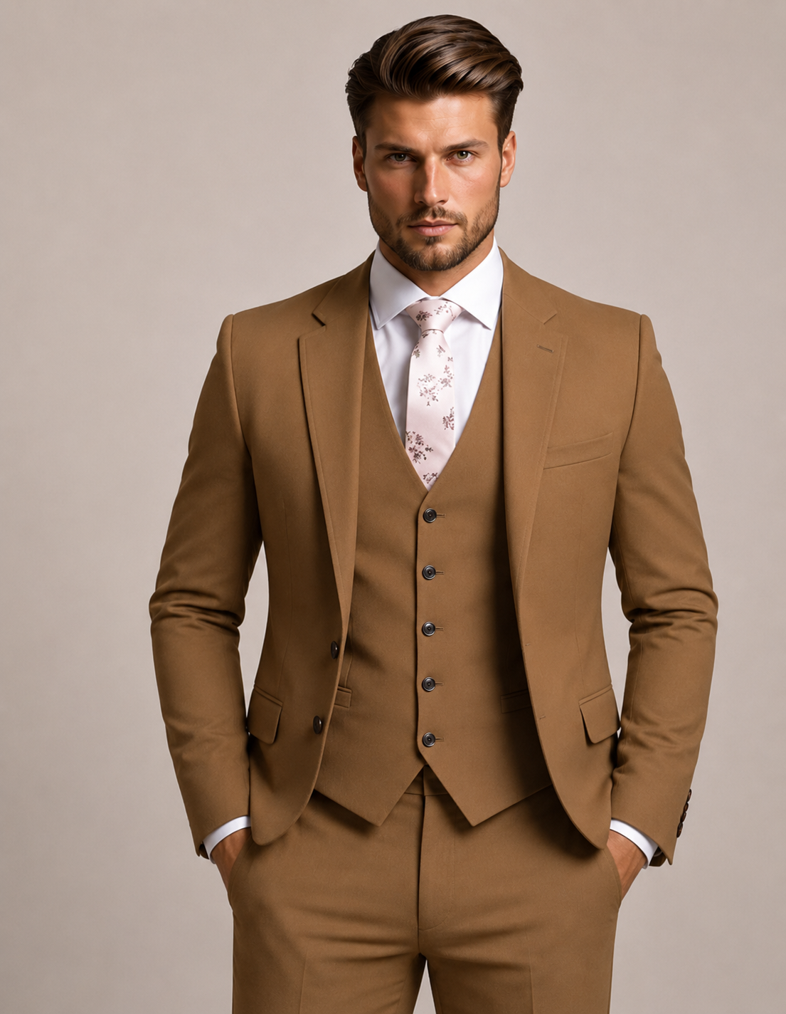 Karl – elegancki wiosenny trzyczęściowy garnitur męski