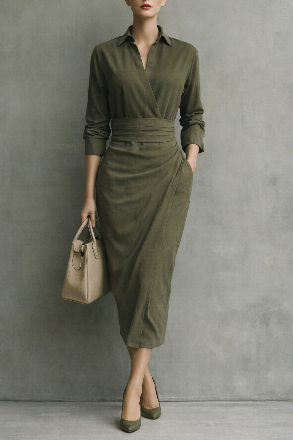 Elena – Elegancka sukienka koszulowa midi damska