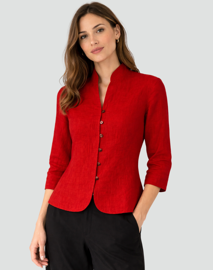 Button-Up Blouse Women's Tailored Fit with Mandarin Collar - Image 2