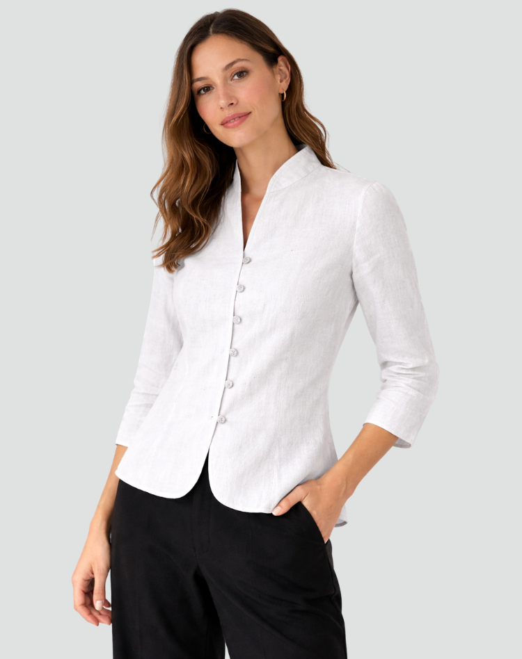 Button-Up Blouse Women's Tailored Fit with Mandarin Collar - Image 4