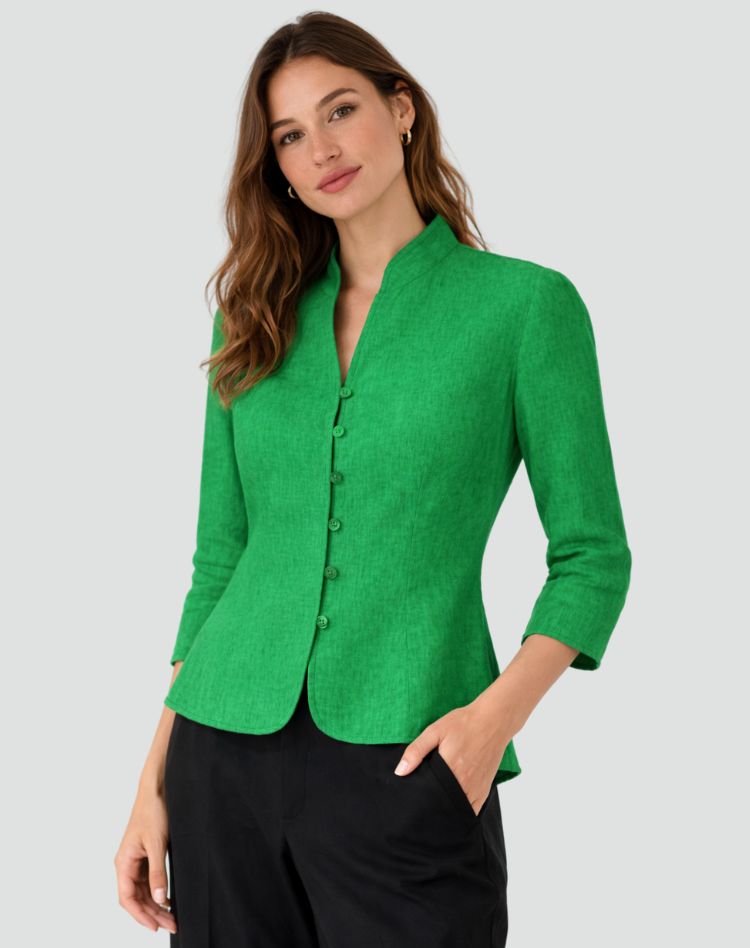 Button-Up Blouse Women's Tailored Fit with Mandarin Collar - Image 6