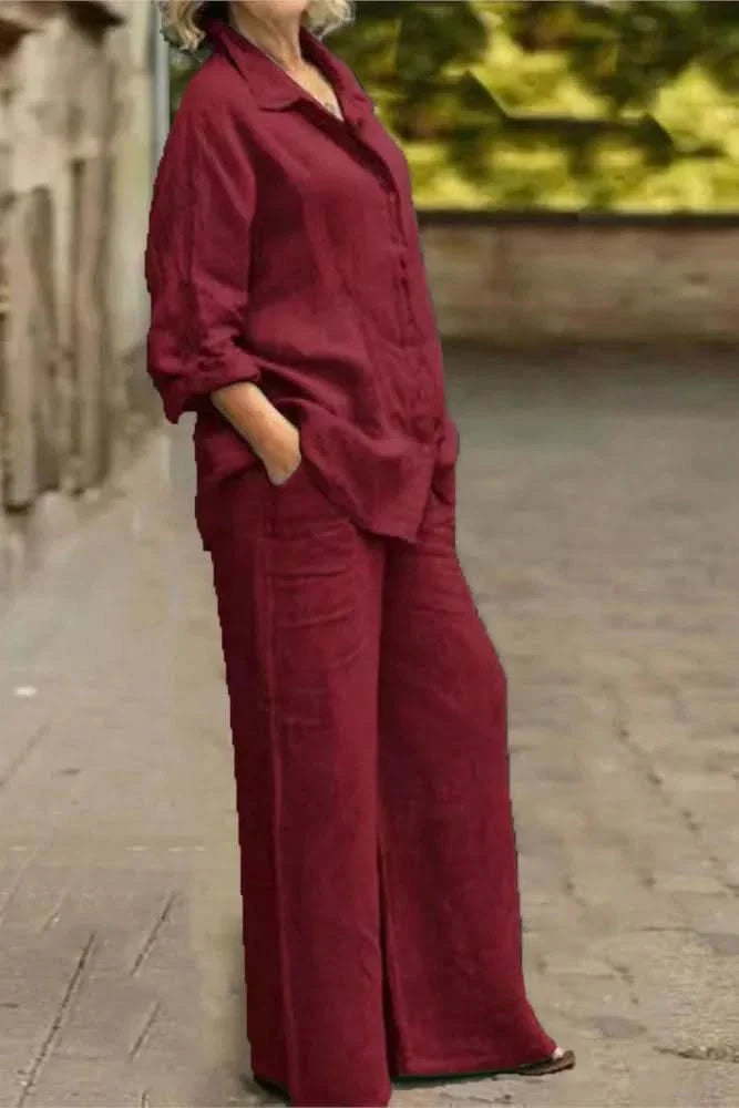 Two-Piece Set Women's Relaxed Fit with Wide-Leg Pants - Image 3