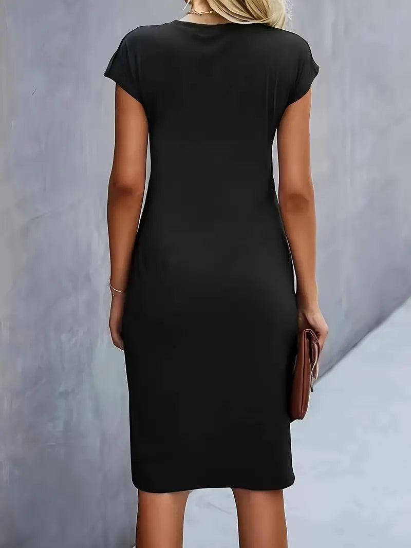 Claudia – Lniana sukienka midi o eleganckim, dopasowanym fasonie