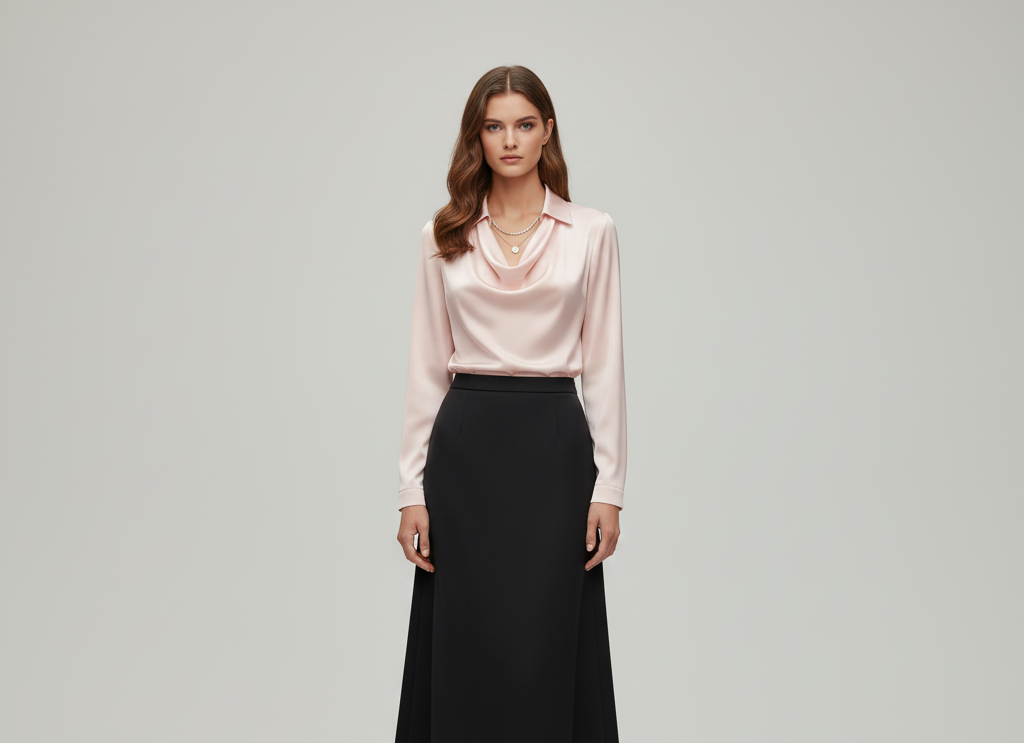 Sarah – Elegant satin blouse with soft collar for Women - Image 7