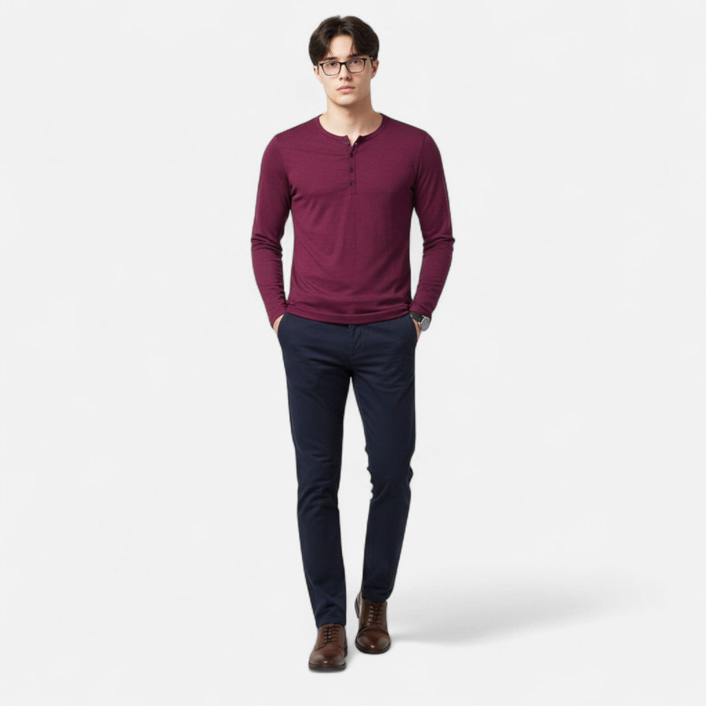 Theo – Long Sleeve Henley Shirt - Image 1