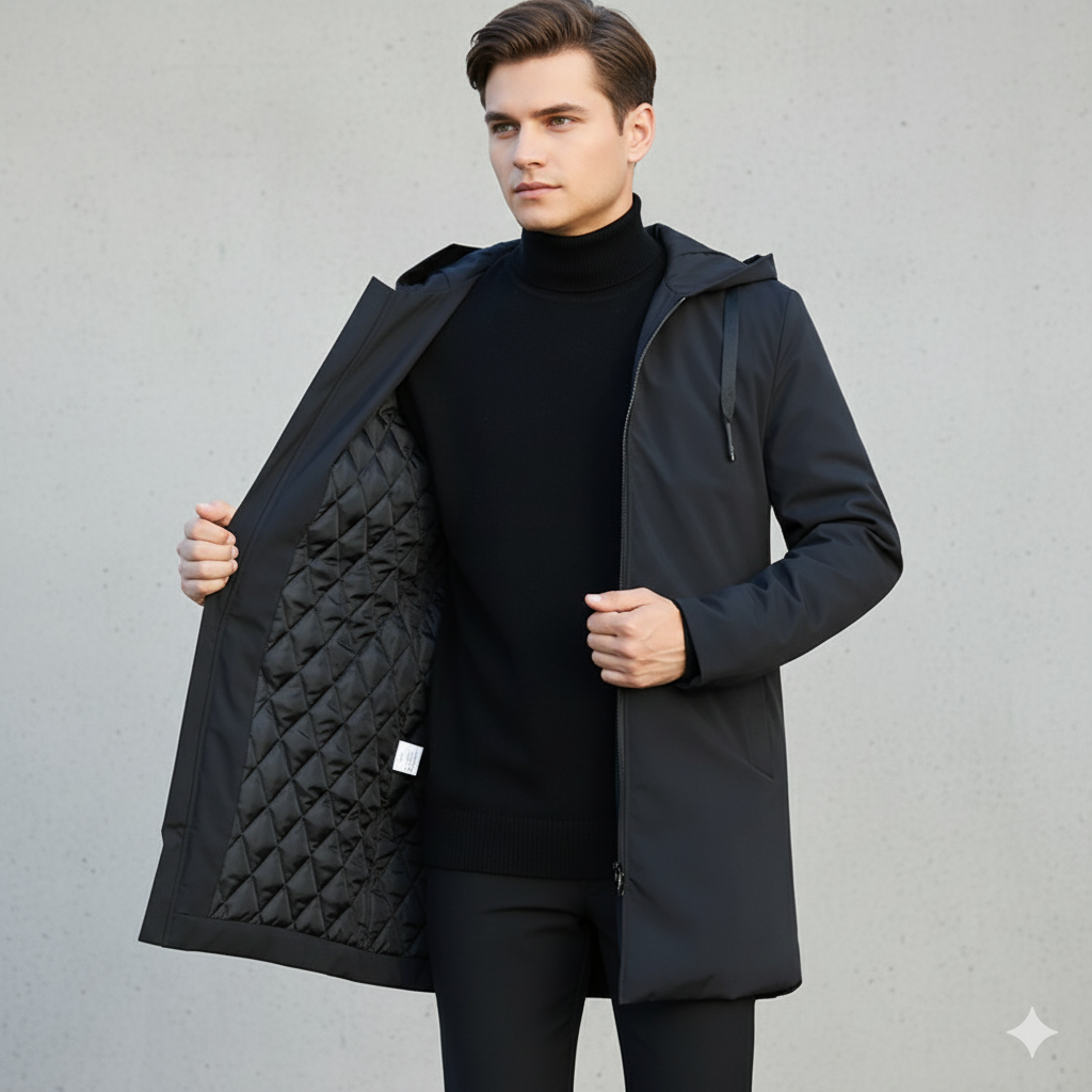 Długa męska kurtka z kapturem i zamkiem błyskawicznym - J&B; - 2 - Livia-Moda