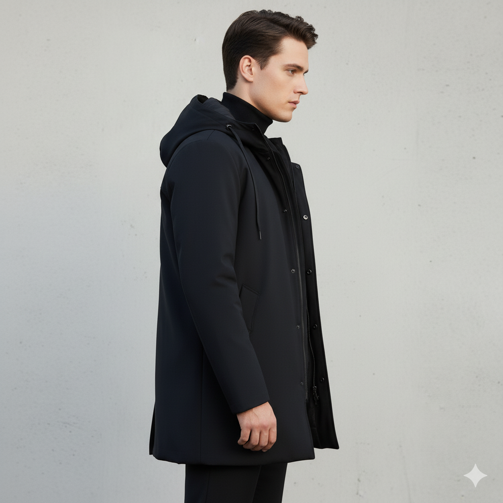 Długa męska kurtka z kapturem i zamkiem błyskawicznym - J&B; - 3 - Livia-Moda