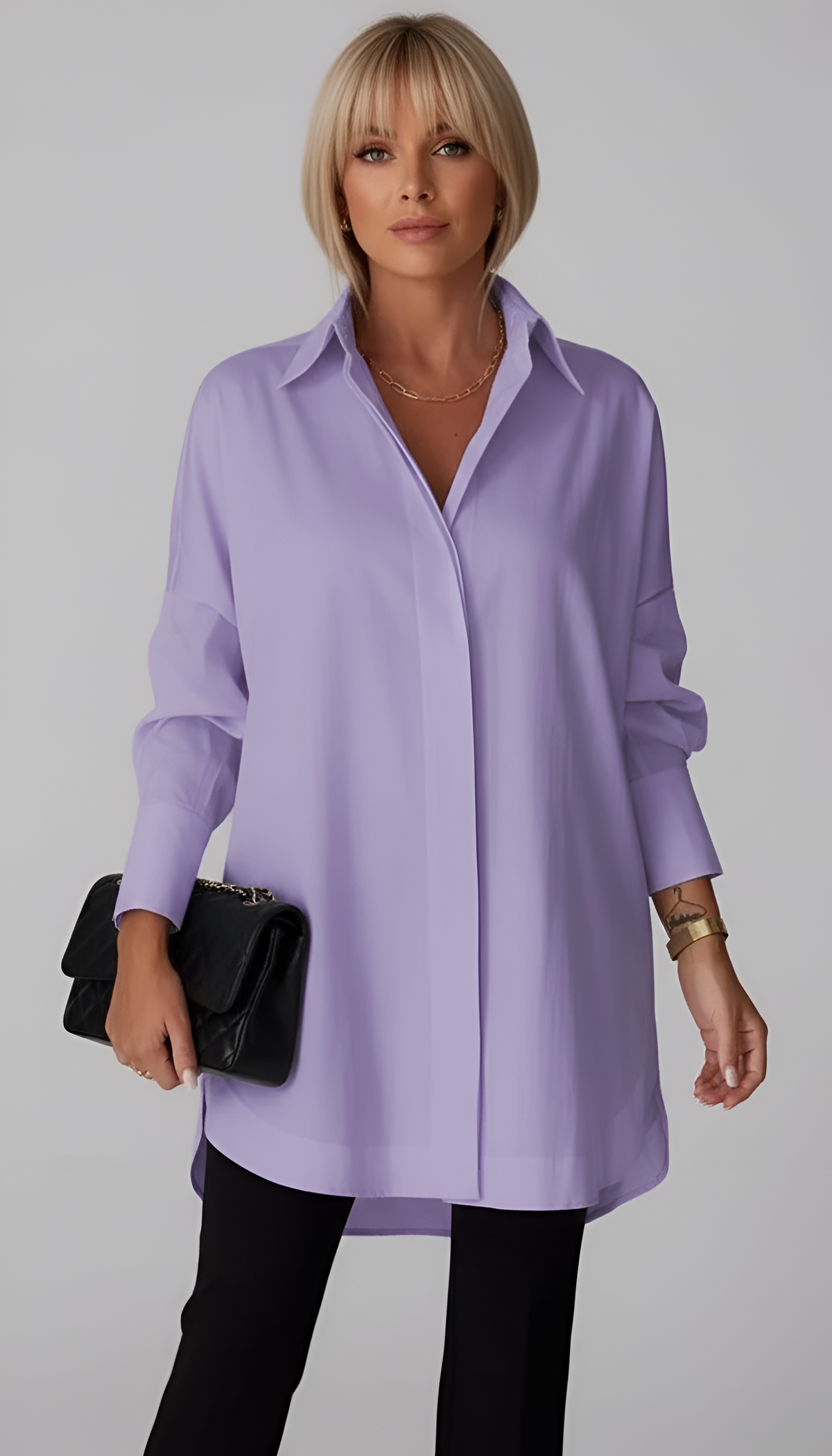Lisa – Elegant oversized cotton shirt with classic collar for Women - Image 10