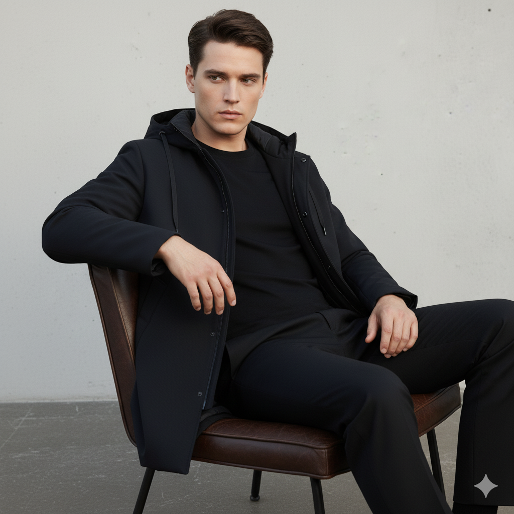 Długa męska kurtka z kapturem i zamkiem błyskawicznym - J&B; - 4 - Livia-Moda