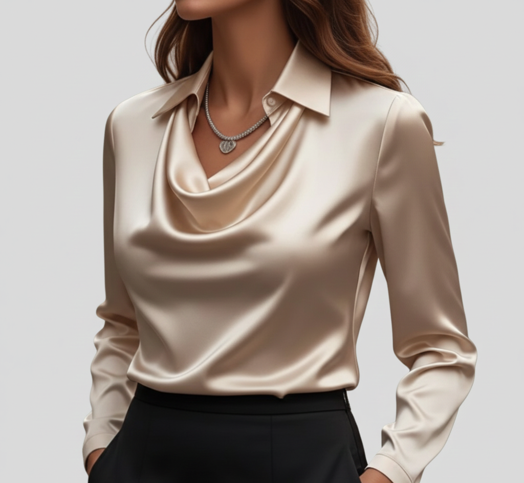 Sarah – Elegant satin blouse with soft collar for Women - Image 13