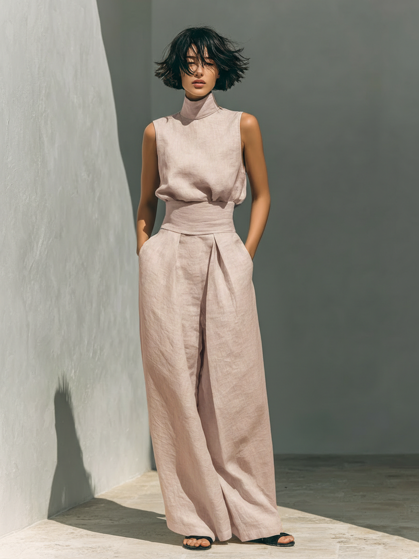 Thea – Elegant sleeveless cotton-linen Set for Women - Image 5