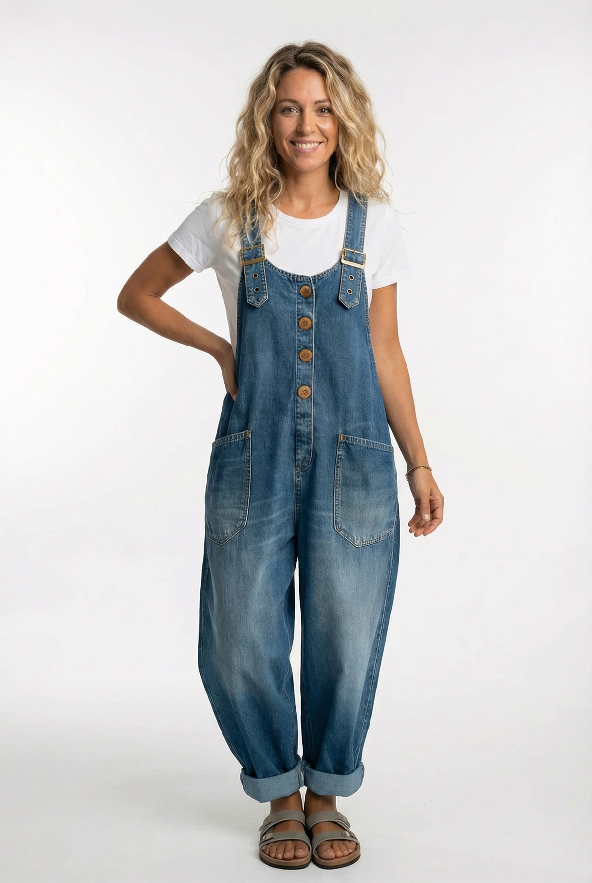 Lotte – Stylish Buckle Denim Overall - Image 1