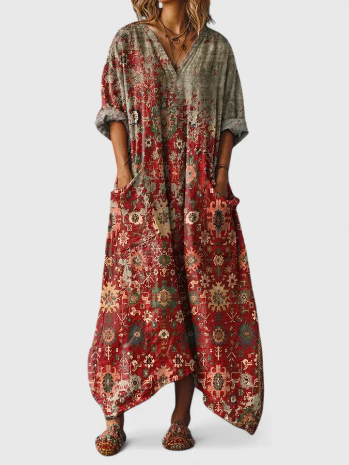 Anja – Boho Print Front Pocket Dress - Image 2