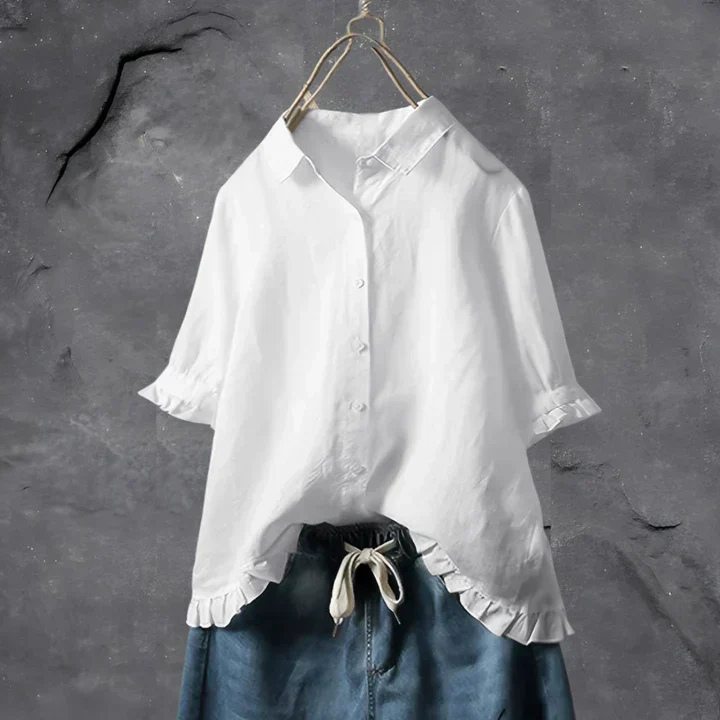 Nora – Ruffle-Trim Button-Down Blouse - Image 1