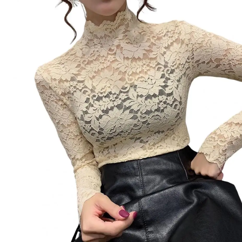 Hannah – Women’s Elegant Lace Top with High Neck – Floral Lace Blouse - Image 8