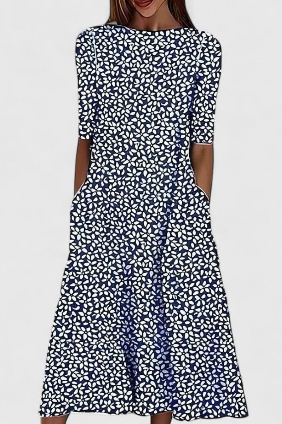 Florence – Floral Round-Neck Pocket Dress - Image 3