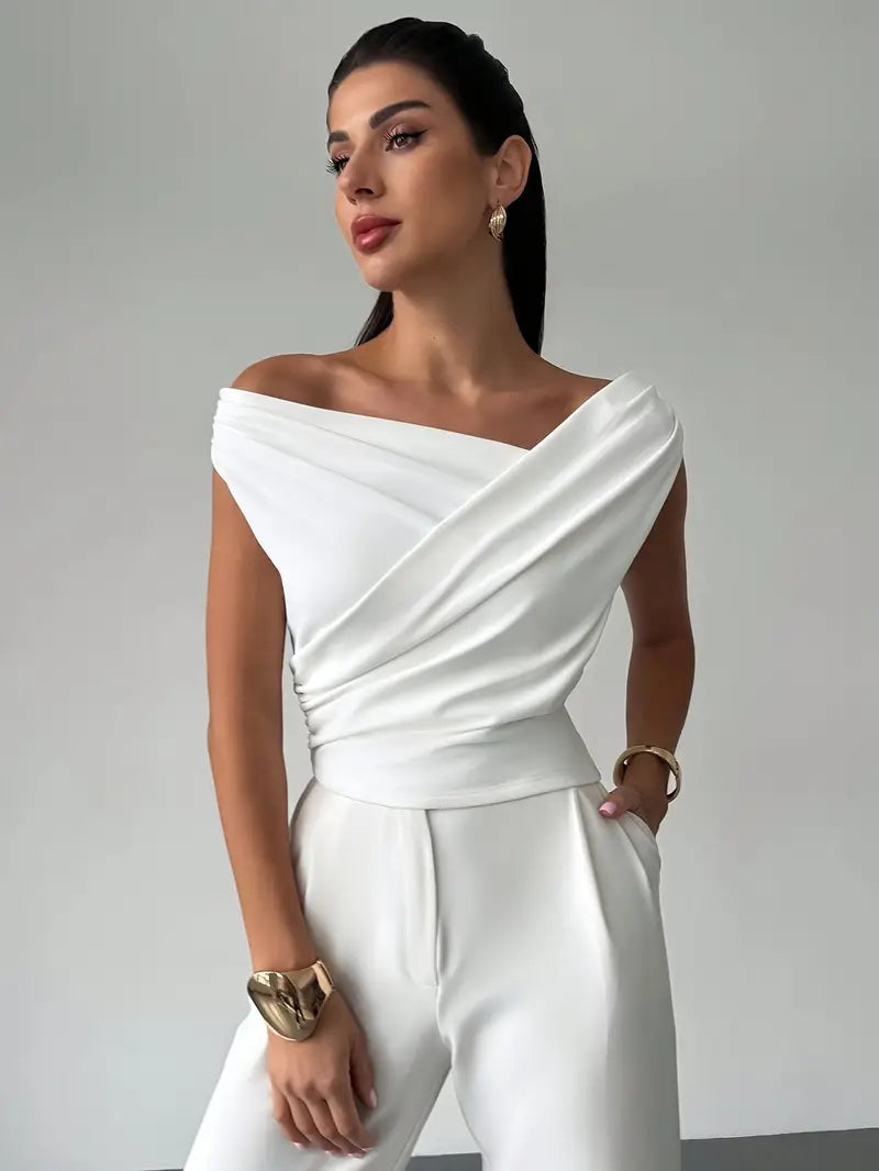 Luisa – Elegant Grace Draped Shoulder Top Blouse for Women - Image 1