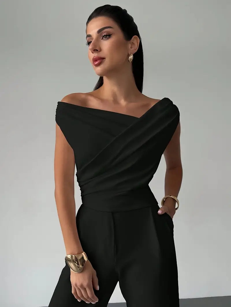 Mira –  Grace Draped Shoulder Top Blouse - Image 8