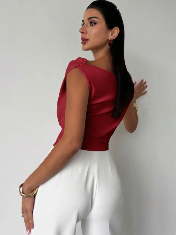 Luisa – Elegant Grace Draped Shoulder Top Blouse for Women - Image 15