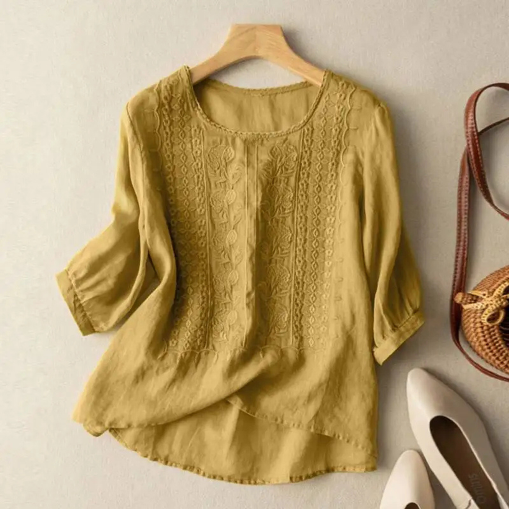 Cecilia – Embroidered 3/4 Sleeve Blouse - Image 1