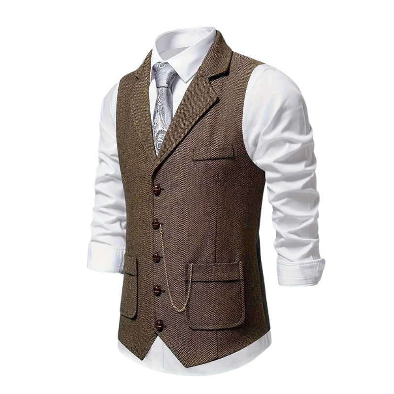 Felix – Stylish Herringbone Waistcoat Vest - Image 4