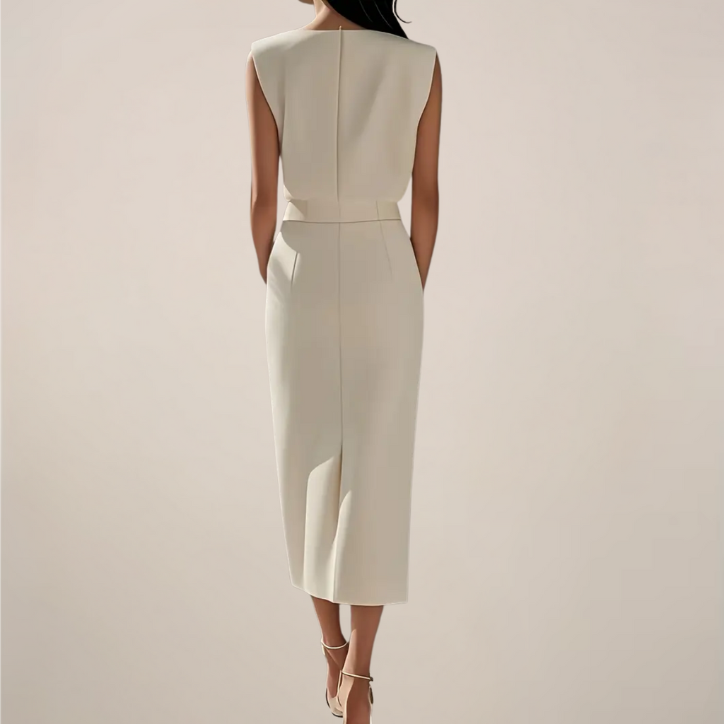 Emilia – Elegant Midi Dress with Button Detail and Side Slit - Image 5