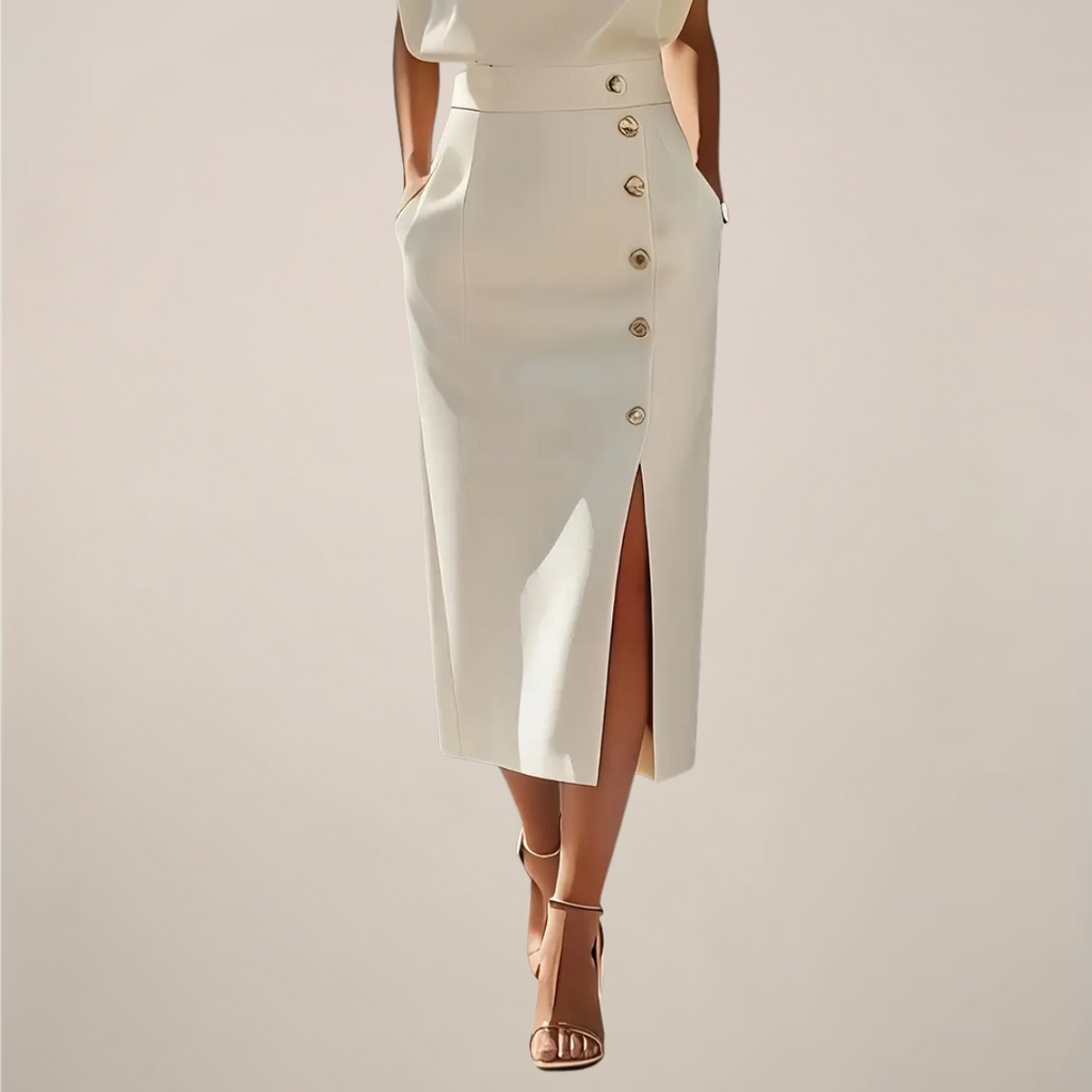 Emilia – Elegant Midi Dress with Button Detail and Side Slit - Image 6