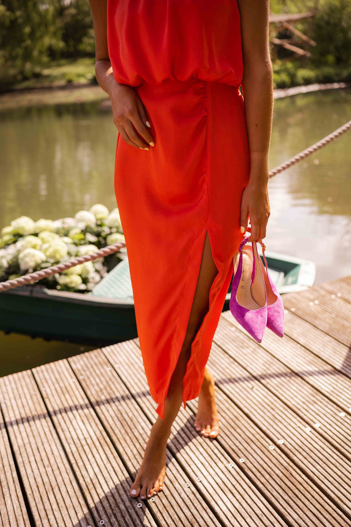 Maxi Dress Women in Vibrant Orange with Side Slit - Image 3