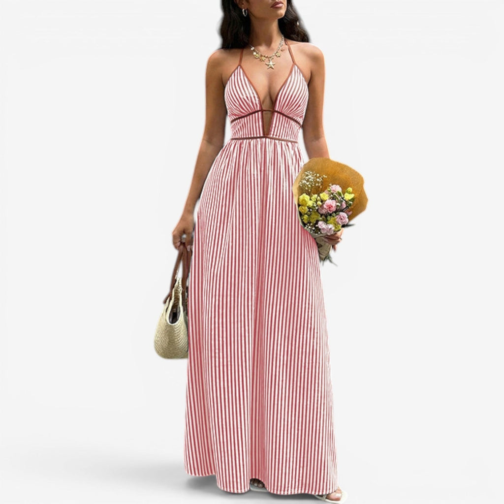 Claudia – Deep V-neck Striped Dress - Image 3