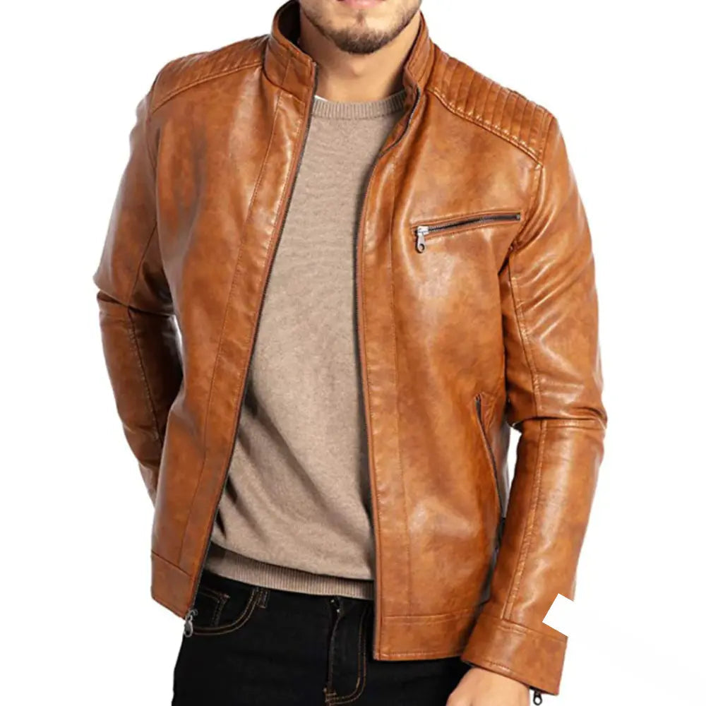 Bartosz – Męska Kurtka Skórzana Slim Fit z Pikowanymi Rękawami