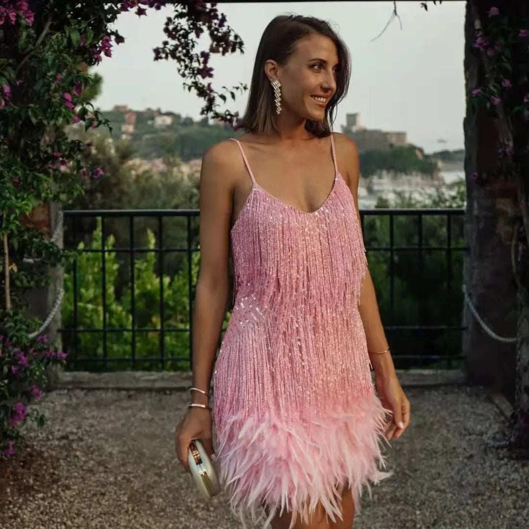 Sarah – Women’s Cocktail Dress with Fringe Feathers - Image 5