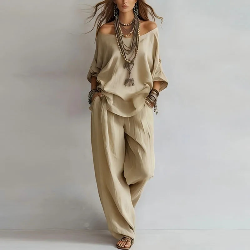 Top and Pants Set Women's Soft Fabric Relaxed Fit - Image 7