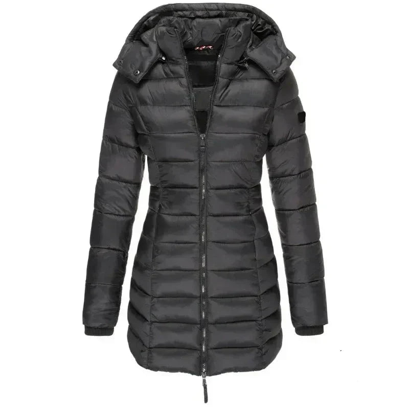 Puffer Jacket Women's Longline with Hood and Zip Closure - Image 5