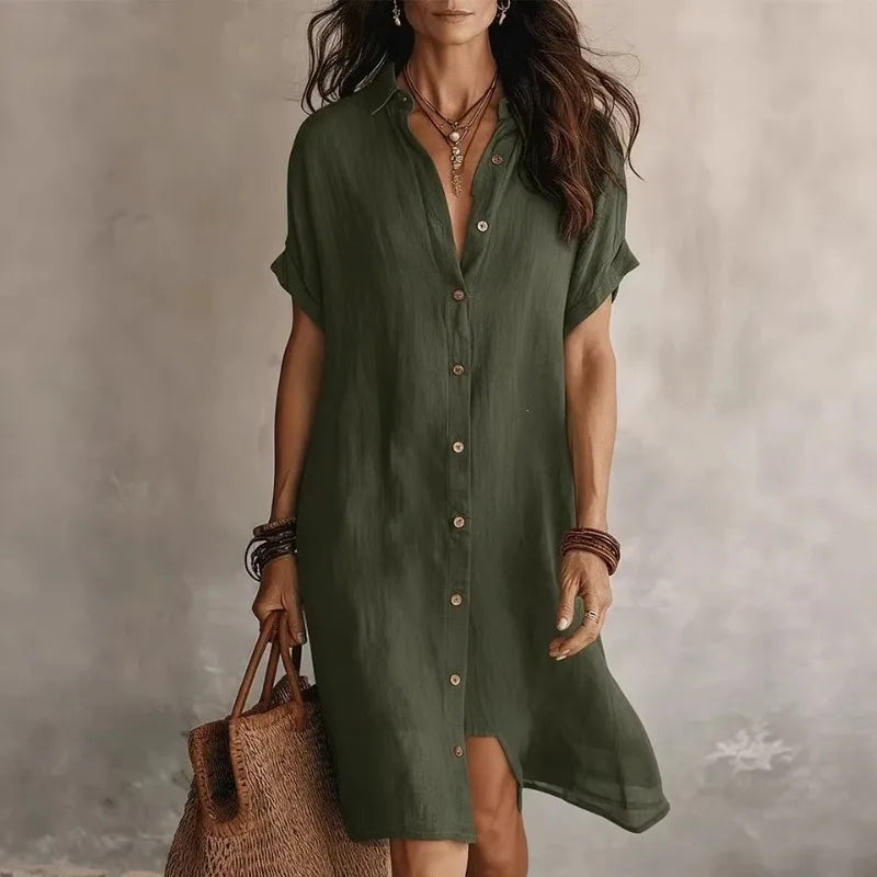 Shirt Dress Women in Soft Black Fabric with Relaxed Fit - Image 2