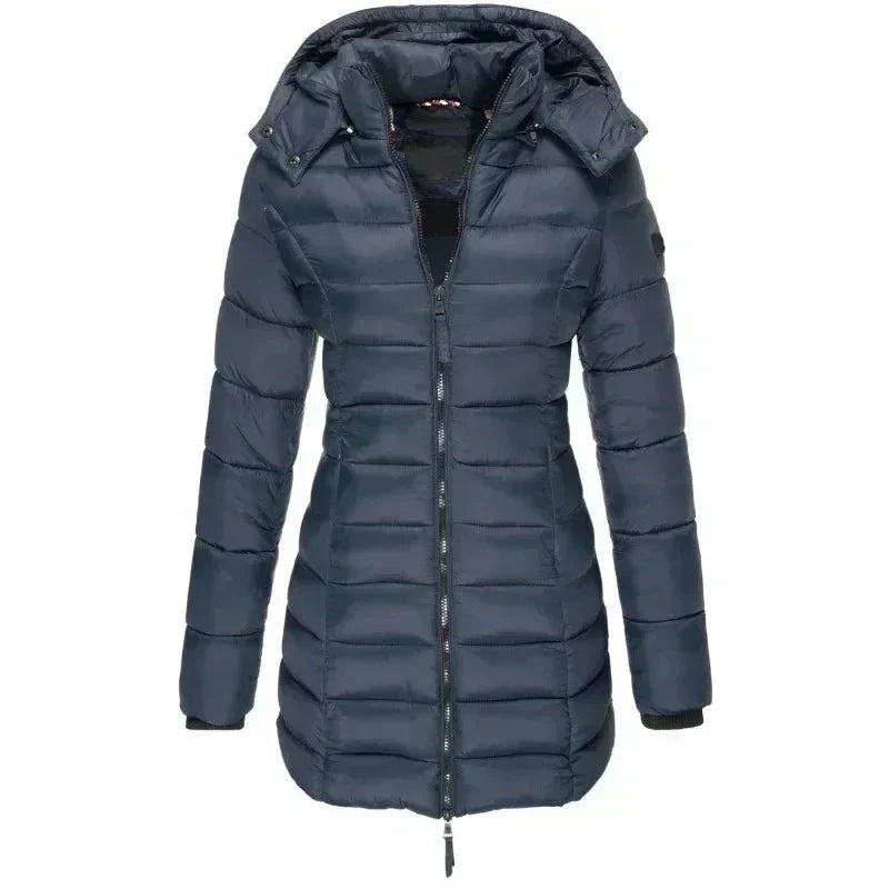 Puffer Jacket Women's Longline with Hood and Zip Closure - Image 2