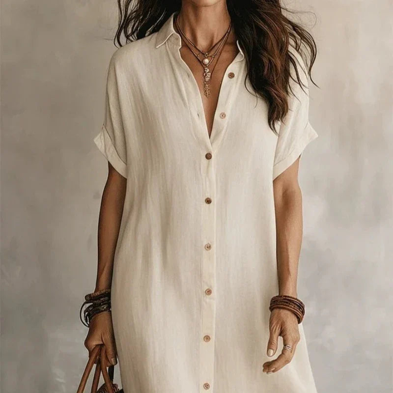 Shirt Dress Women in Soft Black Fabric with Relaxed Fit - Image 4