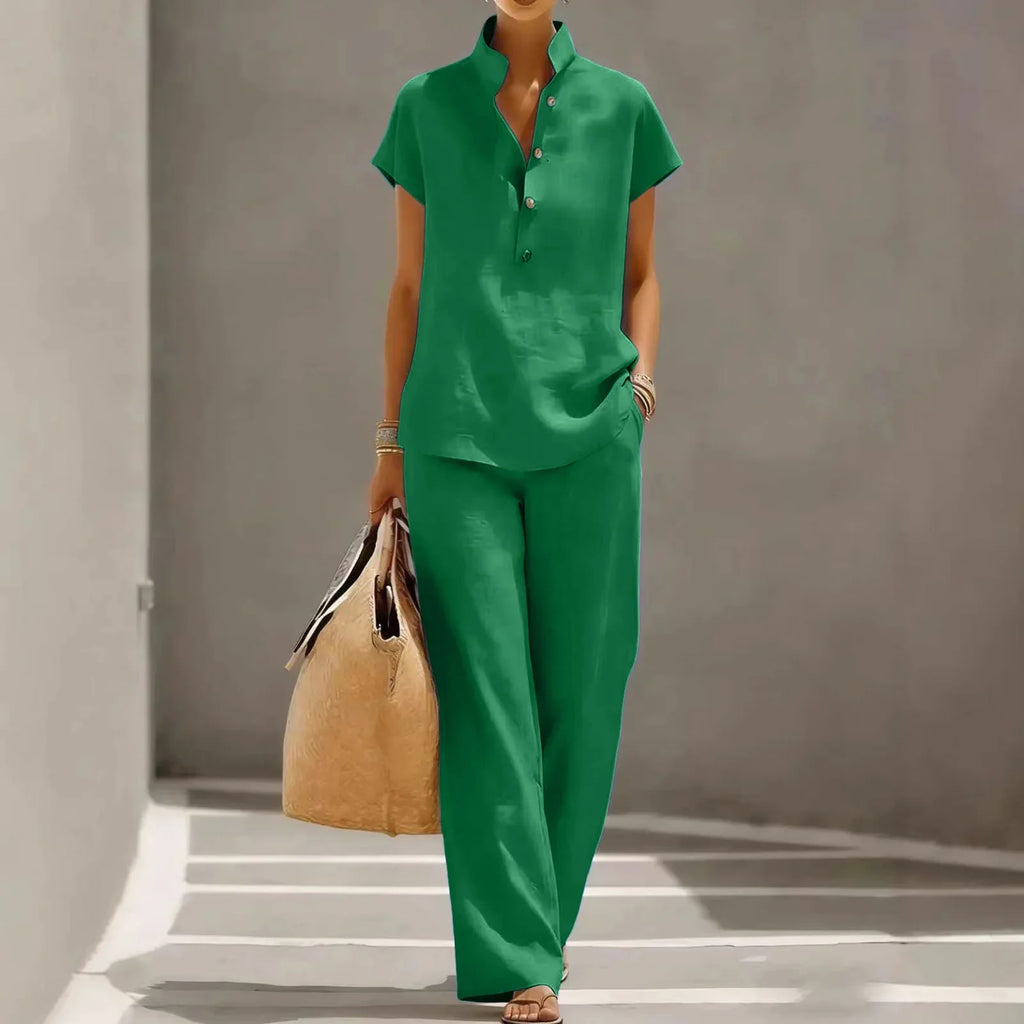 Shirt and Pants Set Women's Soft Look with Button Details - Image 4