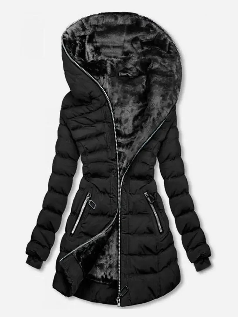 Puffer Jacket Women's Hooded Zip Front with Side Pockets - Image 1
