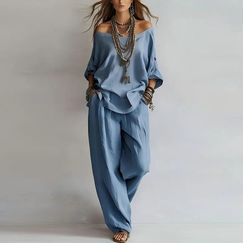 Top and Pants Set Women's Soft Fabric Relaxed Fit - Image 4
