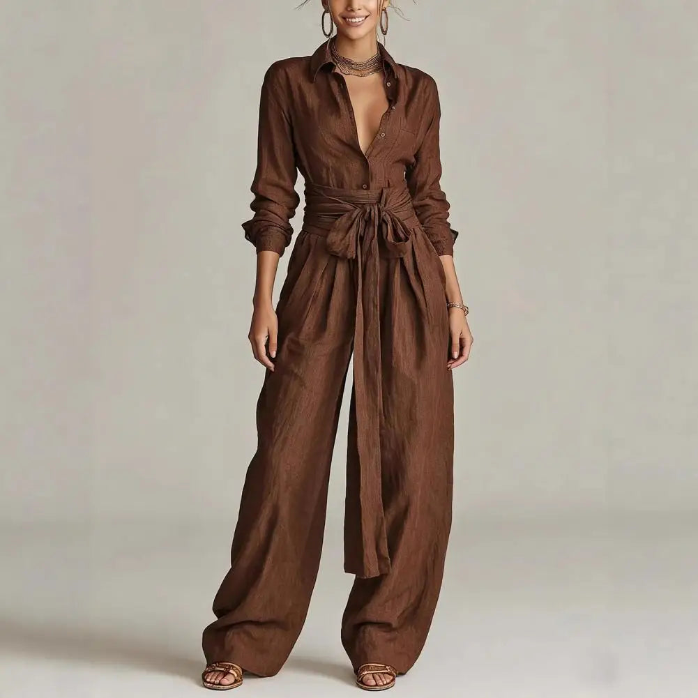 Shirt and Wide Leg Trousers Set Women's Soft Linen Look - Image 3