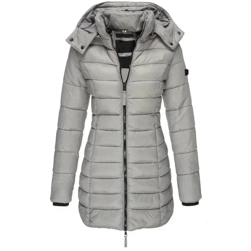 Puffer Jacket Women's Longline with Hood and Zip Closure - Image 4