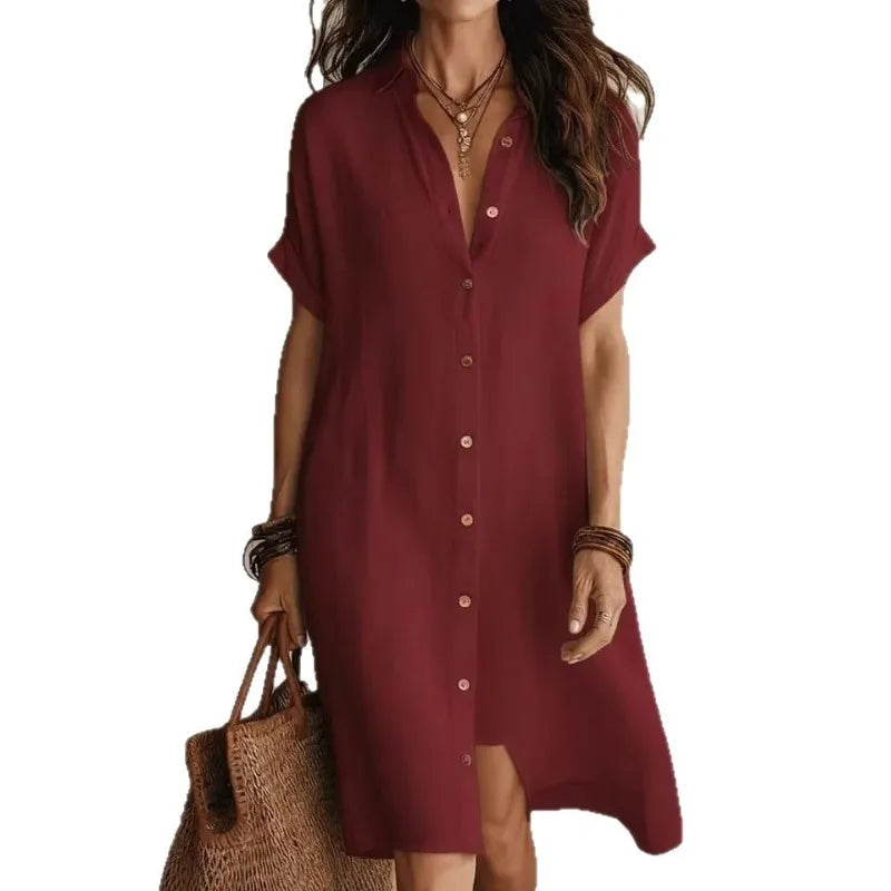Shirt Dress Women in Soft Black Fabric with Relaxed Fit - Image 5