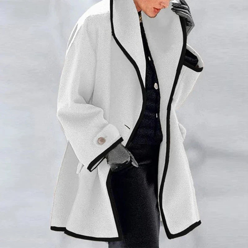 Coat Women's Oversized Cut with Stylish Contrast Trim - Image 2