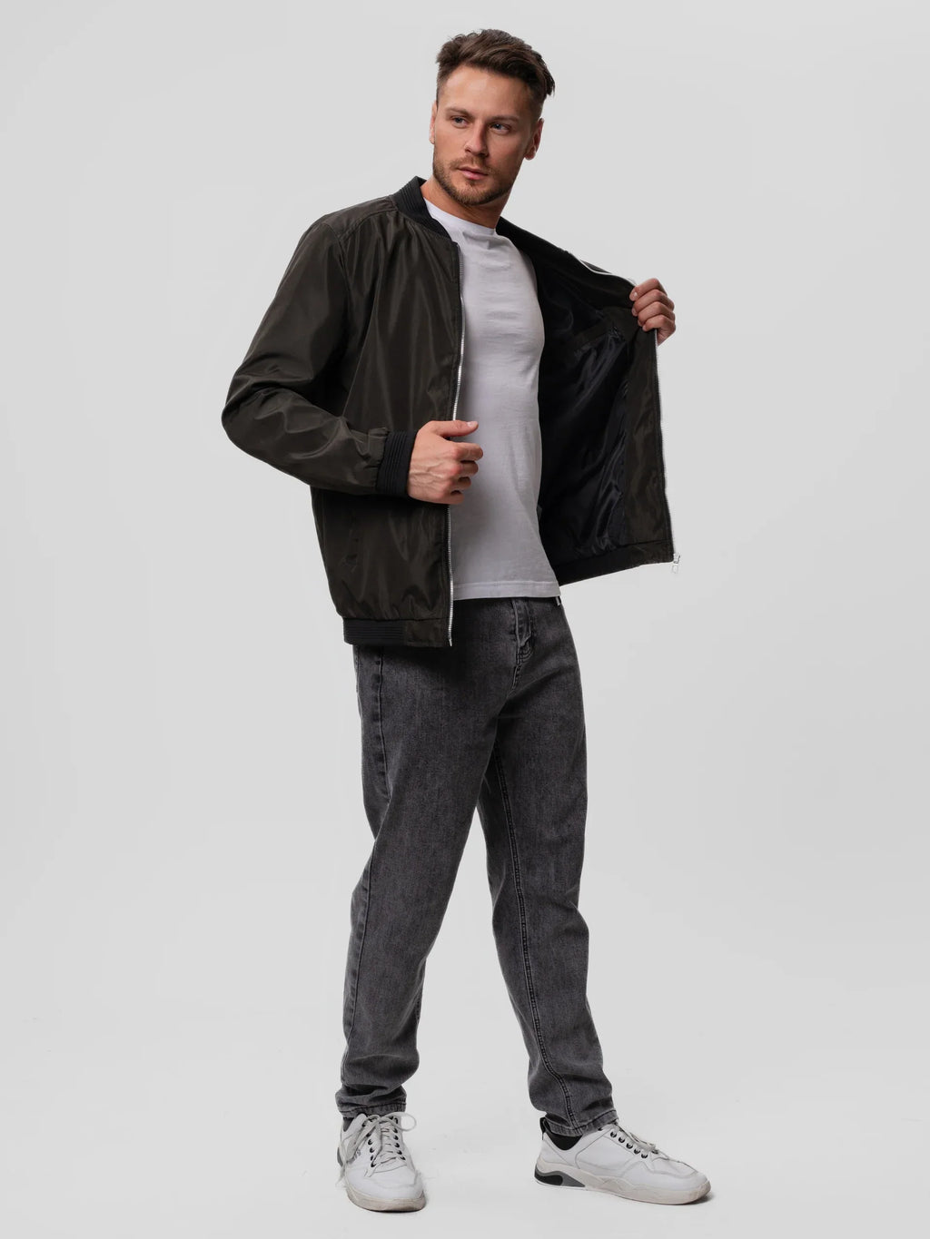 Męska kurtka typu bomber o kroju slim fit z zamkiem błyskawicznym - J&B; - 7 - Livia-Moda