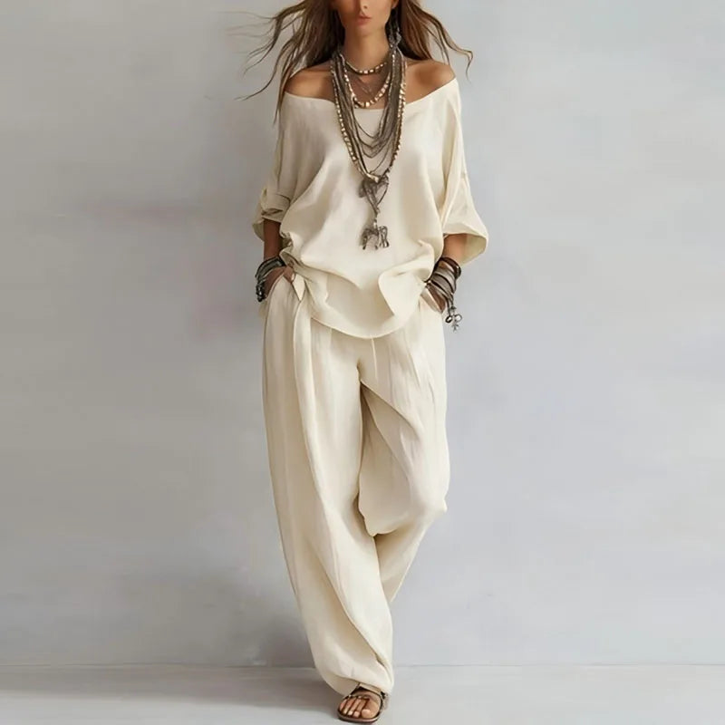 Top and Pants Set Women's Soft Fabric Relaxed Fit - Image 5