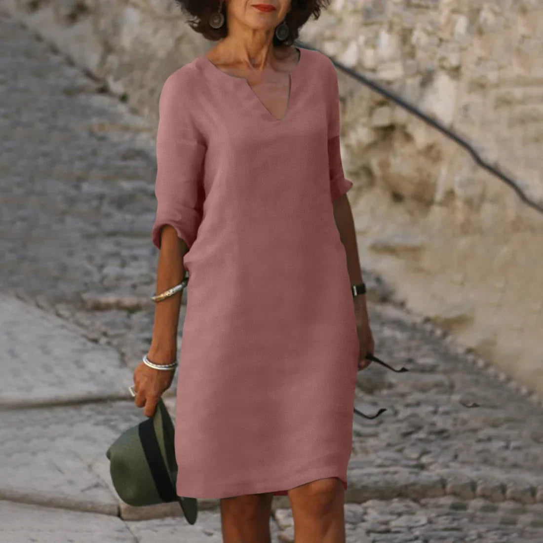 Nina – Women's dress with V-neck and 3/4 sleeves - Image 5