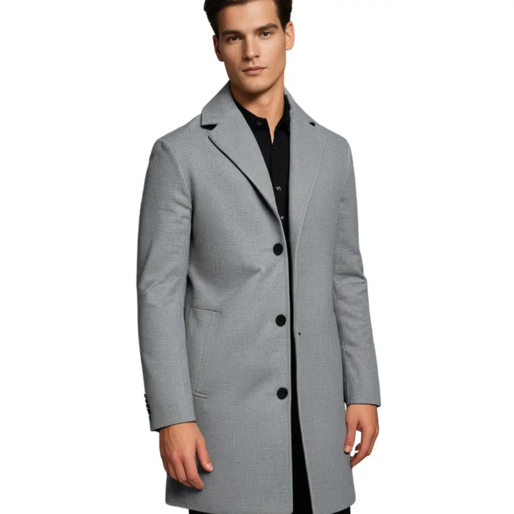 Męski płaszcz zimowy o kroju Tailored Fit z opadającym klapą i zapięciem na guziki - J&B; - 7 - Livia-Moda