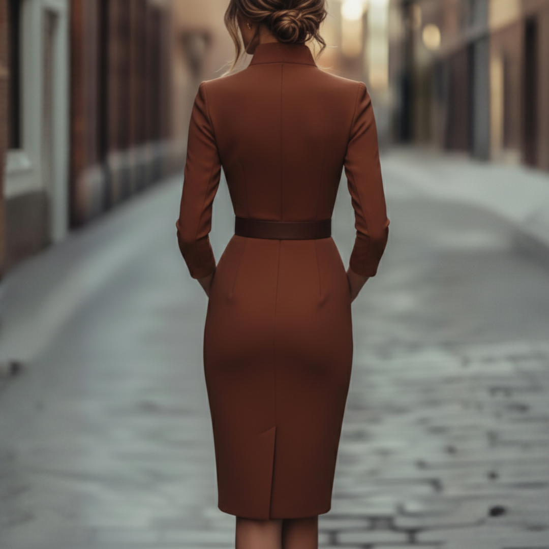 Doreen – Elegant Belted Midi Dress for Women - Image 4